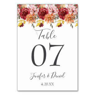 Elegant Fall Leaves Autumn Wedding  Table Number