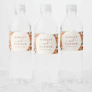 Elegant Fall Leaves Autumn Wedding Water Bottle Label