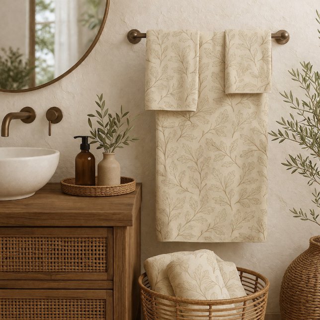 Elegant Fall Leaves | Boho Minimalist Farmhouse Bath Towel Set (Creator Uploaded)