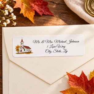 Elegant Fall Leaves Church Wedding Return Address