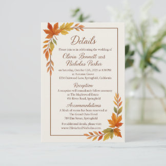 Elegant Fall Leaves & Copper Script Rustic Autumn Enclosure Card
