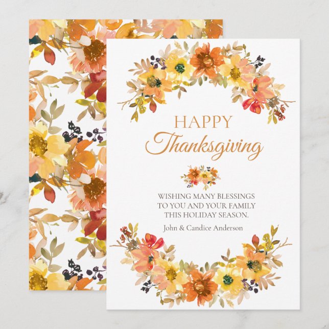 Elegant Fall Leaves Floral Thanksgiving Greeting  (Front/Back)