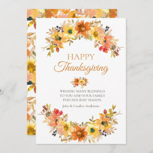 Elegant Fall Leaves Floral Thanksgiving Greeting 