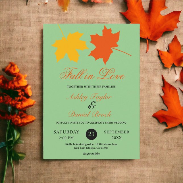 Elegant Fall Leaves Green Autumn Floral Wedding Invitation (Creator Uploaded)
