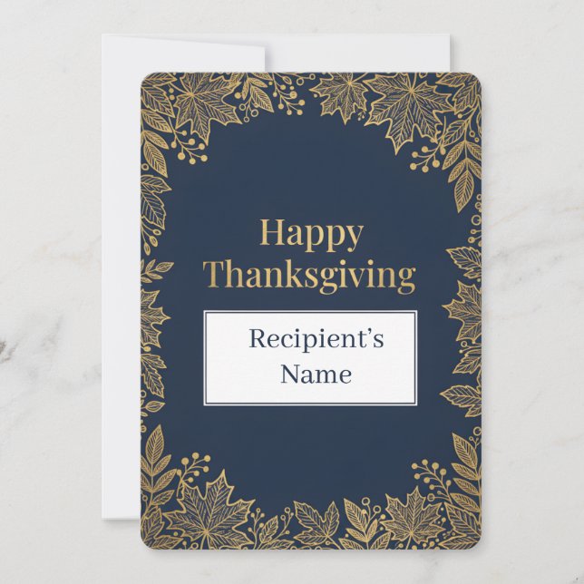 Elegant Fall Leaves Luxury Gold Foil Holiday Card (Front)