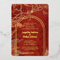 Elegant Fall Leaves Red Gold Foil Modern Arch