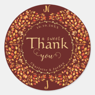 Elegant Fall Leaves Rustic Terracotta Wedding  Classic Round Sticker