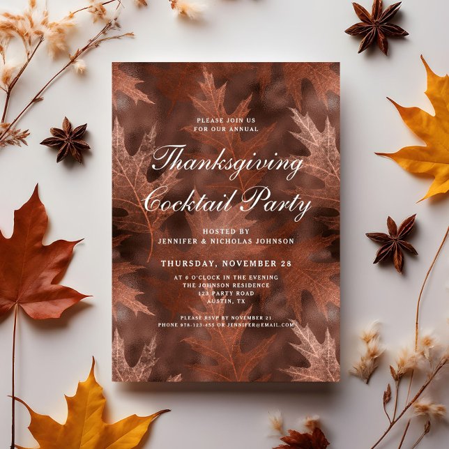 Elegant Fall Leaves Thanksgiving Cocktail Party Invitation (Elegant Fall Leaves Thanksgiving Cocktail Party Invitation)