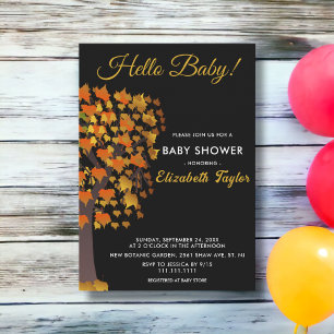Elegant Fall Leaves Tree Black White Baby Shower Invitation