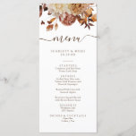 Elegant Fall Leaves Wedding Menu<br><div class="desc">This elegant wedding menu features hand-painted watercolor burnt orange and terracotta leaves,  cream and beige dahlias,  and beautiful rust-coloured roses on a white background. Find matching items in the White Autumn Romance Collection.</div>