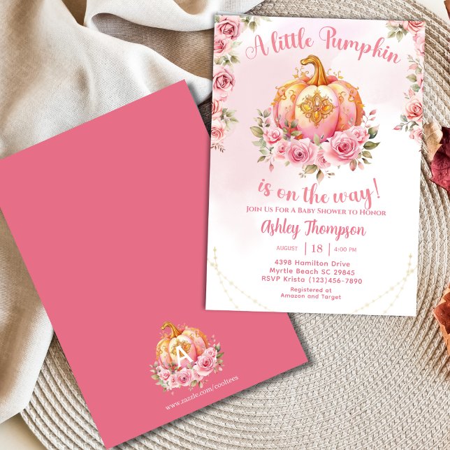 Elegant Fall Pink Pumpkin Baby Shower Invitation (Creator Uploaded)