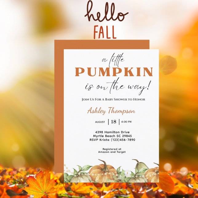 Elegant Fall Pink Pumpkin Baby Shower Invitation (Creator Uploaded)