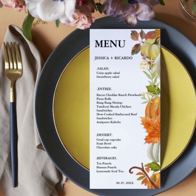 Elegant Fall Pumpkin autumn Leaves Wedding Menu (Creator Uploaded)