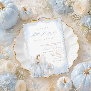 Elegant Fall Pumpkin Blue Baby Shower Invitation
