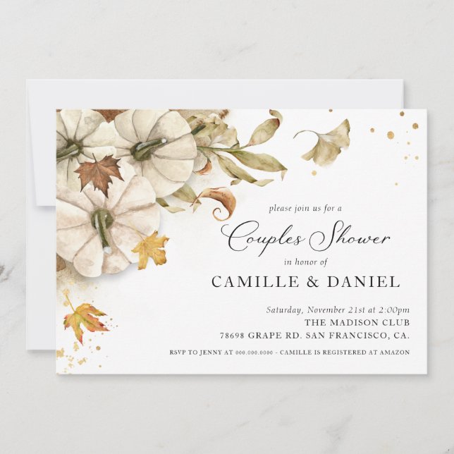Elegant Fall Pumpkin Couples Wedding Shower Invitation (Front)