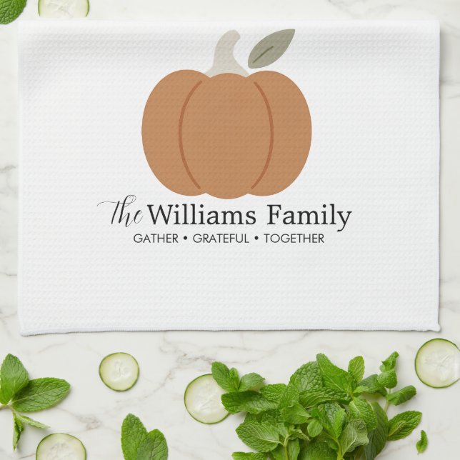 Elegant Fall Pumpkin Family Name Thanksgiving Tea Towel