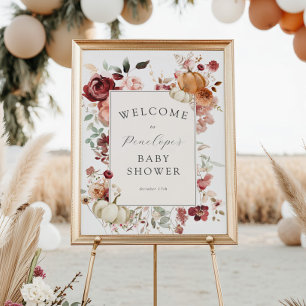 Elegant Fall Pumpkin Floral Baby Shower Welcome Poster