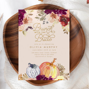 Elegant Fall Pumpkin Floral Bridal Shower Brunch Invitation