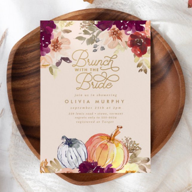 Elegant Fall Pumpkin Floral Bridal Shower Brunch Invitation (Creator Uploaded)