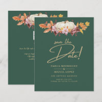 Elegant Fall Pumpkin Green Gold Wedding Save Date