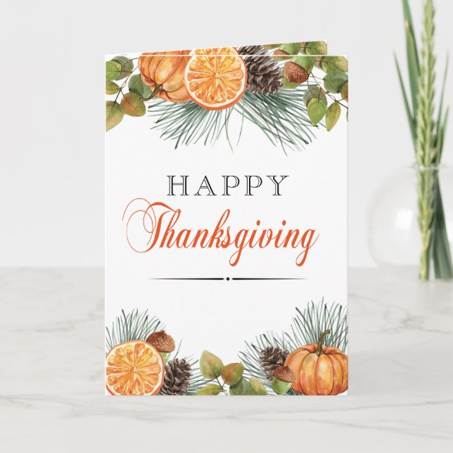 Elegant Fall Pumpkin Happy Thanksgiving Holiday Card (Front)