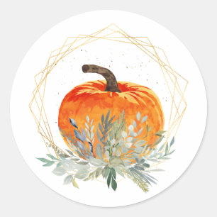 Elegant Fall Pumpkin in Gold Frame Classic Round Sticker
