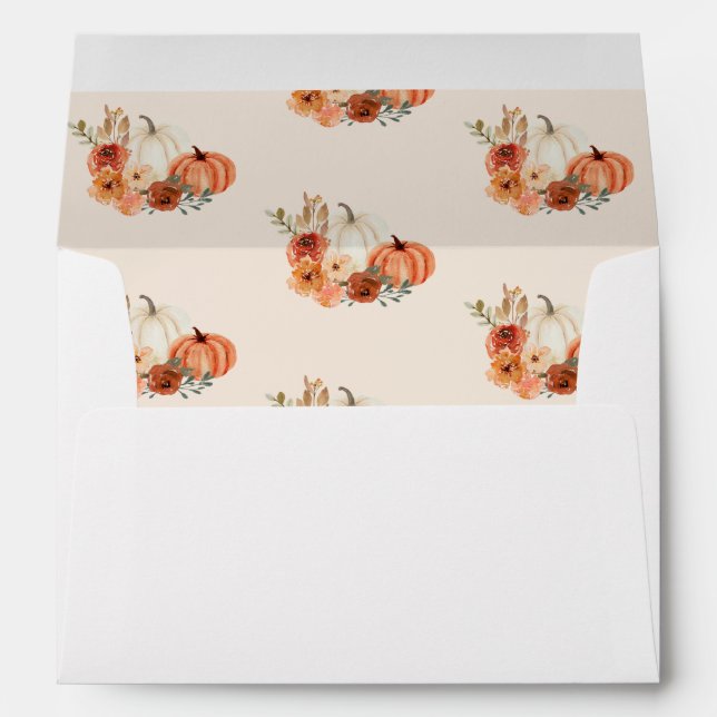 Elegant Fall Pumpkin Watercolor Floral Autumn Envelope (Back (Bottom))