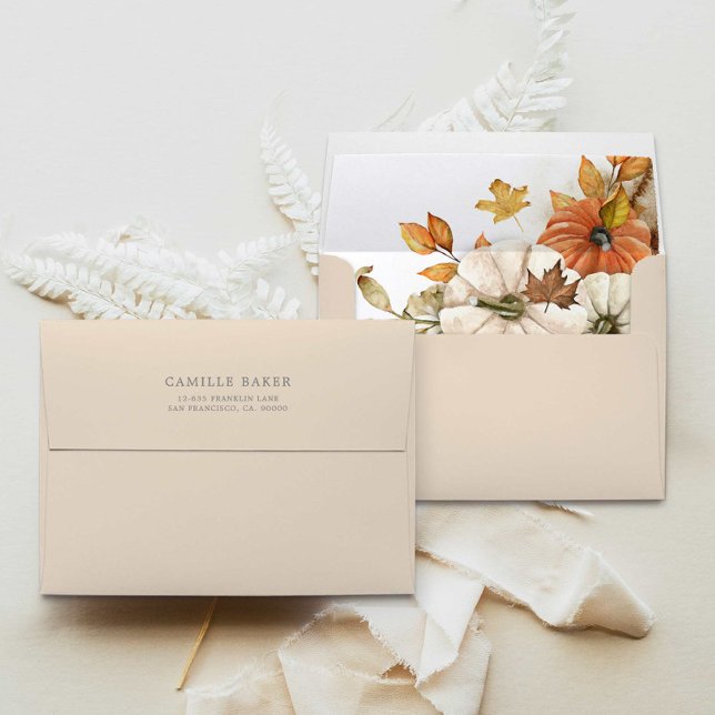 Elegant Fall Pumpkin Wedding Invitation Envelope (Fall Botanical Envelopes with Return address )