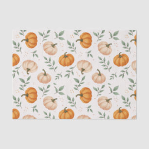 Elegant Fall Pumpkins Leaves Watercolor Pattern Tissue Paper