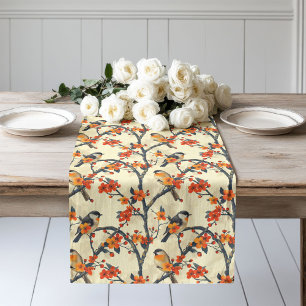 Elegant Fall Runner with Birds Whimsical Flowers