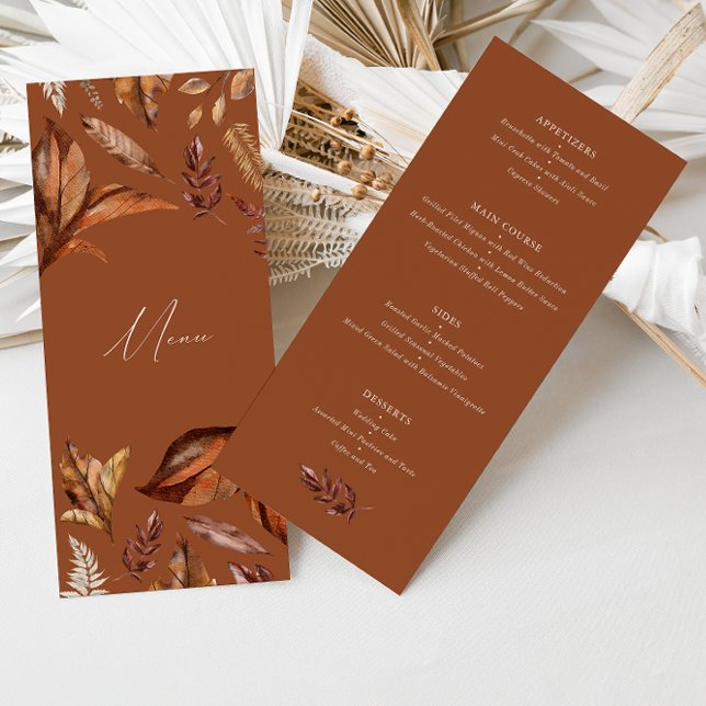 Elegant Fall Terracotta Leaves Wedding  Menu (Creator Uploaded)
