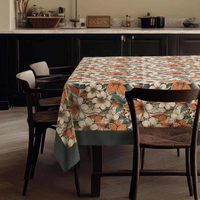 Elegant fall terracotta white flowers pastel green tablecloth (Elegant fall terracotta white flowers pastel green tablecloth)