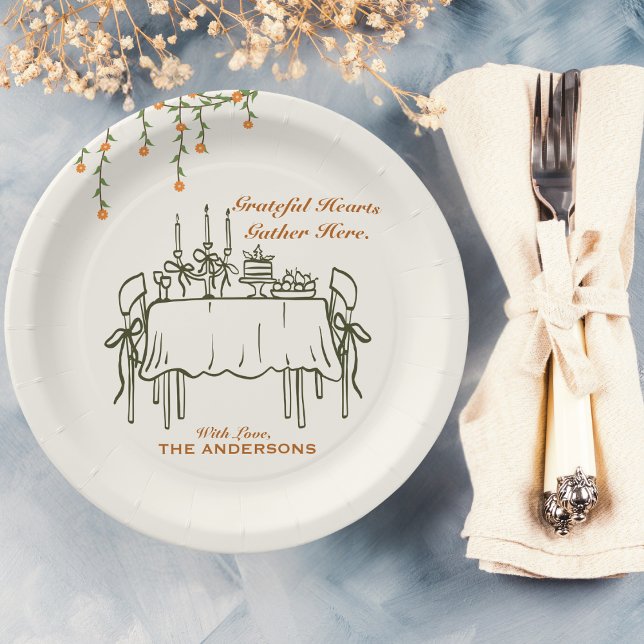 Elegant Fall Thanksgiving Friendsgiving Dinner Paper Plate (Creator Uploaded)