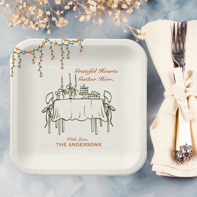 Elegant Fall Thanksgiving Friendsgiving Dinner Paper Plate (Creator Uploaded)