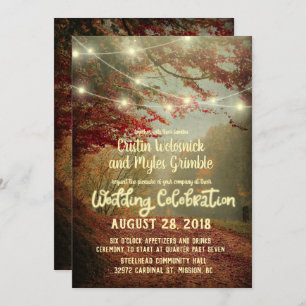 Elegant Fall Trees Rustic String Lights Wedding Invitation