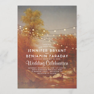 Elegant Fall Trees Rustic String Lights Wedding Invitation