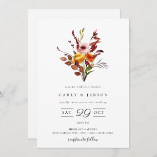 Elegant Fall Watercolor Bouquet Wedding Invitation