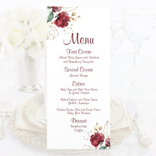 Elegant Fall Watercolor Burgundy and Gold Floral Menu