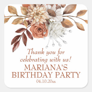 Elegant Fall Watercolor Floral Party Favour Square Sticker