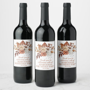 Elegant Fall Watercolor Floral Wine Label