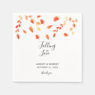 Elegant Fall Watercolor Leaves Falling in Love Napkin