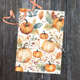 Elegant Fall Watercolor Pumpkins and Autumn Leaves Tissue Paper