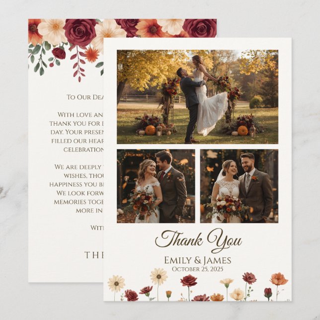 Elegant Fall Wedding Flat Thank You Card  (Front/Back)