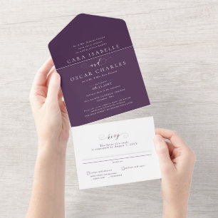 Elegant fall wedding rich plum purple all in one invitation