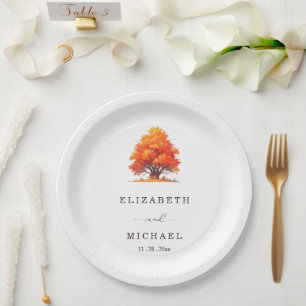 Elegant Fall Wedding Rustic Autumn Tree Wedding Paper Plate