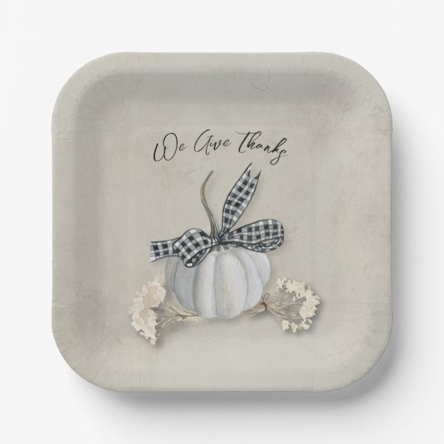 Elegant  Fall White Pumpkin Thanksgiving Paper Plate (Front)