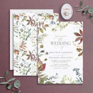 Elegant Fall Wildflower Floral Watercolor Wedding Invitation