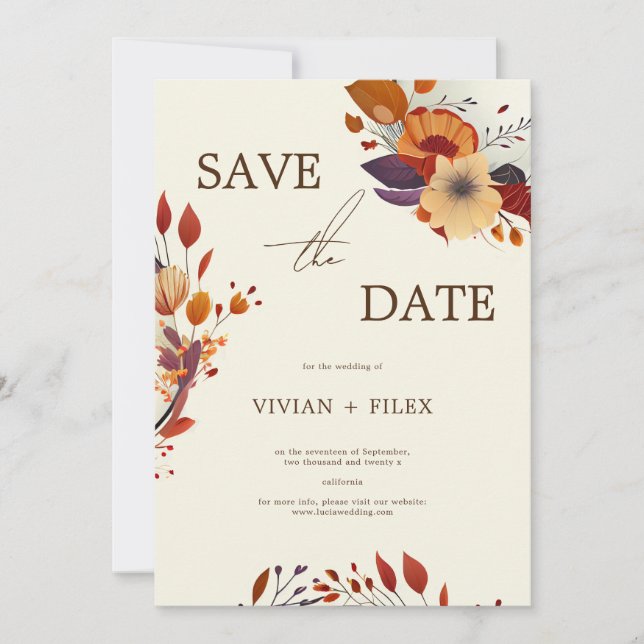 Elegant Fall Wildflower Save The Date Invitation (Front)