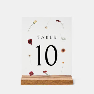 Elegant Fall Wildflower Wedding Table Number #10 Acrylic Sign
