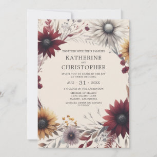 Elegant Fall Wildflowers Burgundy Wedding Invitation